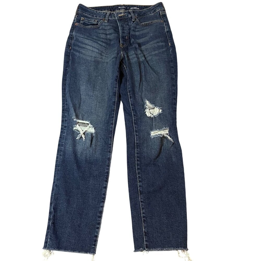 Old Navy Womens High-Rise O.G. Straight Secret-Smooth Pocket Distressed Jeans 8